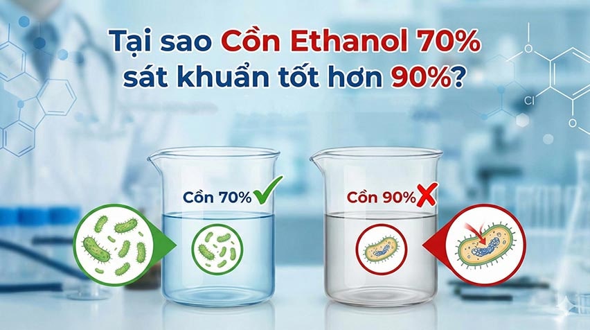 Tại sao Cồn Ethanol 70% sát khuẩn tốt hơn 90%?