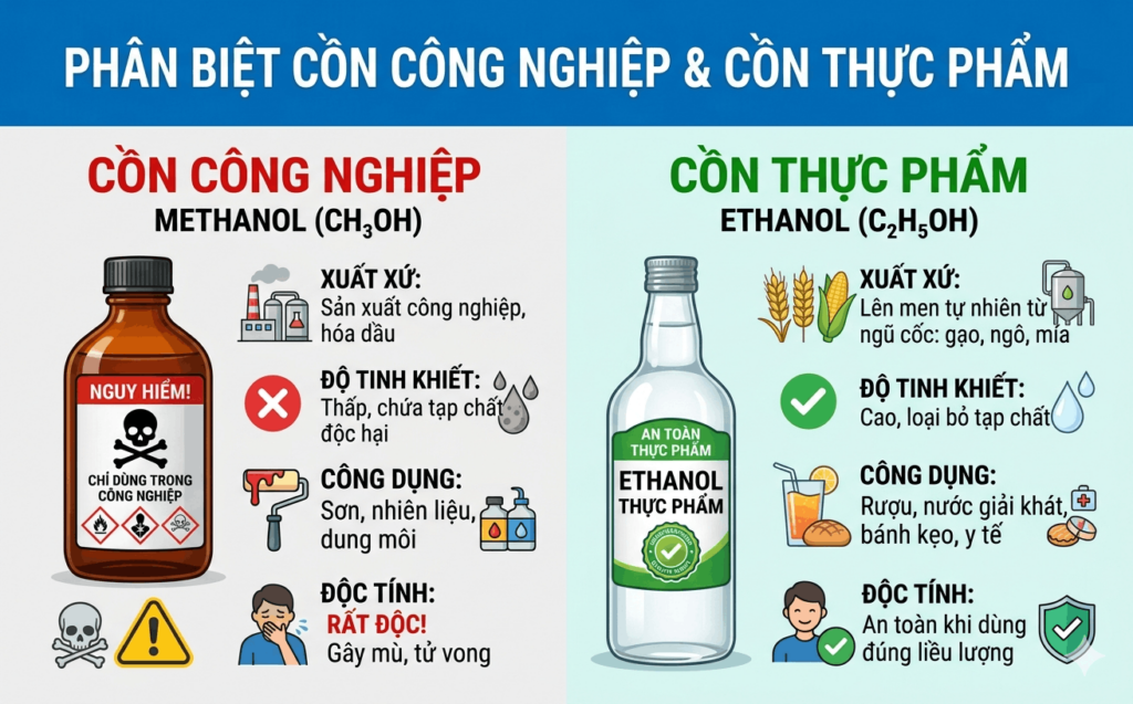 Cồn công nghiệp và cồn thực phẩm