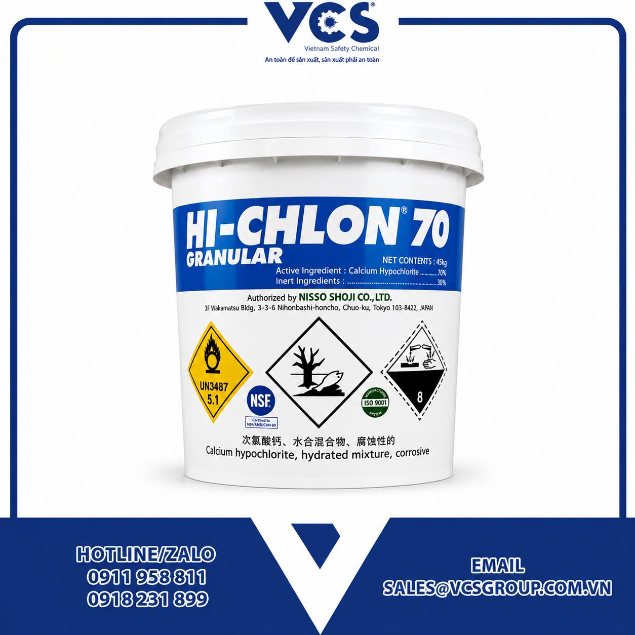 Hình ảnh sản phẩm Hi Chlon 70 - hóa chất cơ bản tẩy trắng và khử trùng