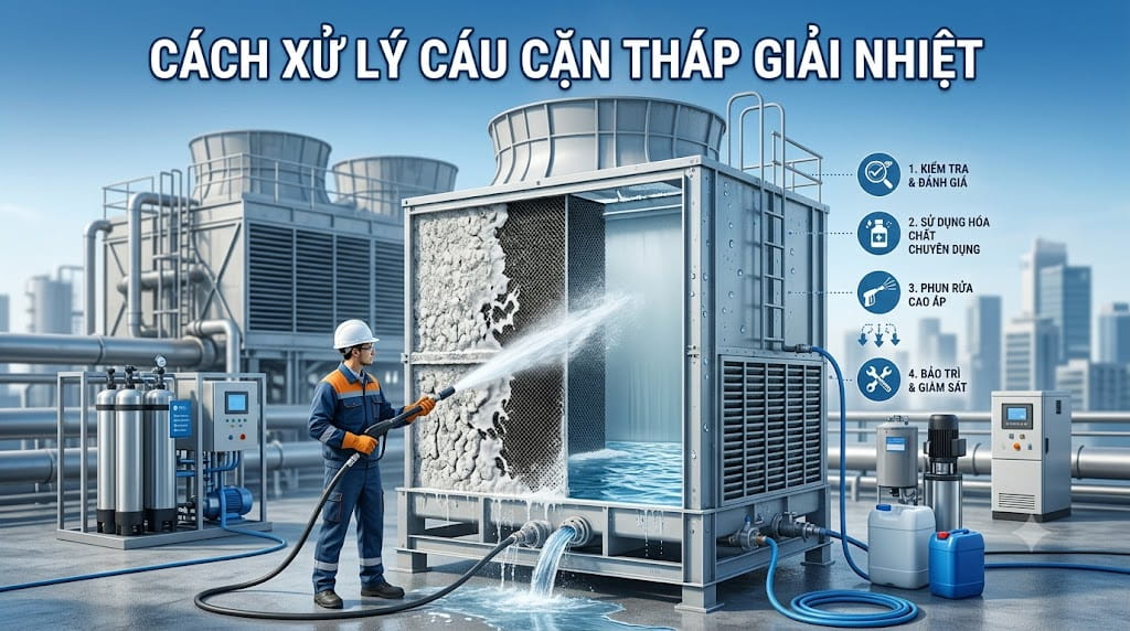 Cách xử lý cáu cặn tháp giải nhiệt hiệu quả